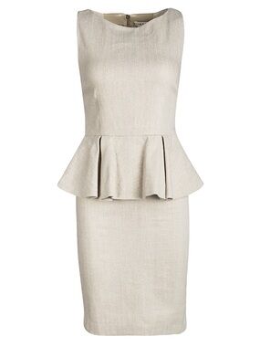 Alice + Olivia ToWork Beige Linen Sleeveless Peplum Dress Size 6